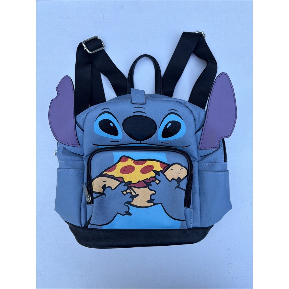 Disney Stitch Eating Pizza Faux Leather Mini Backpack NWOT- Flaws